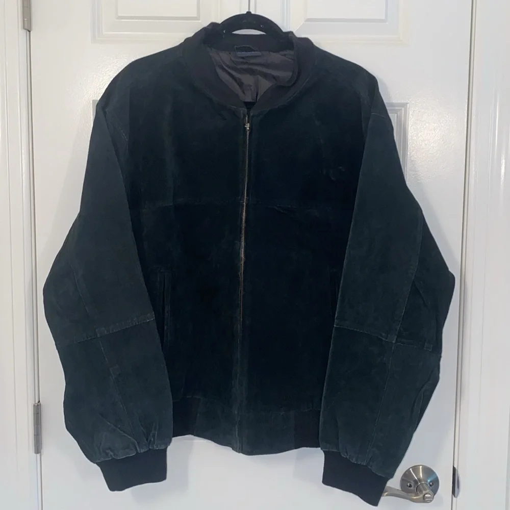 Men's Vintage Black Suede Bomber Jacket size XL
